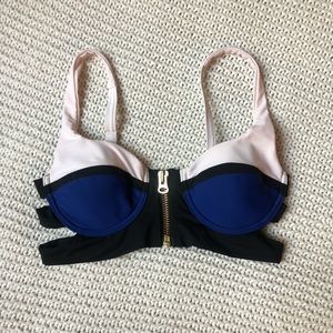 Beach Bunny Swim Top blue white black with zipper